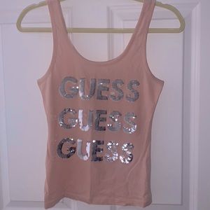 GUESS tank top size XS sequin logo reversible sequins light pink. Worn only once